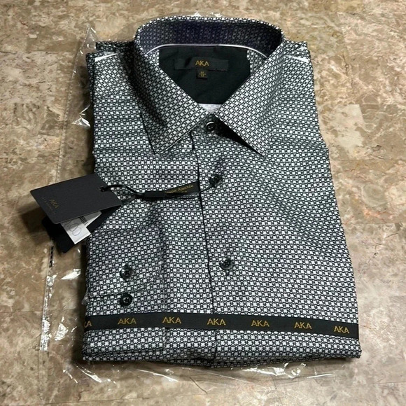 AKA Men shirt,Medium,NWT,slim fit,career , event ,super  silky ,black print,gift - Picture 1 of 8